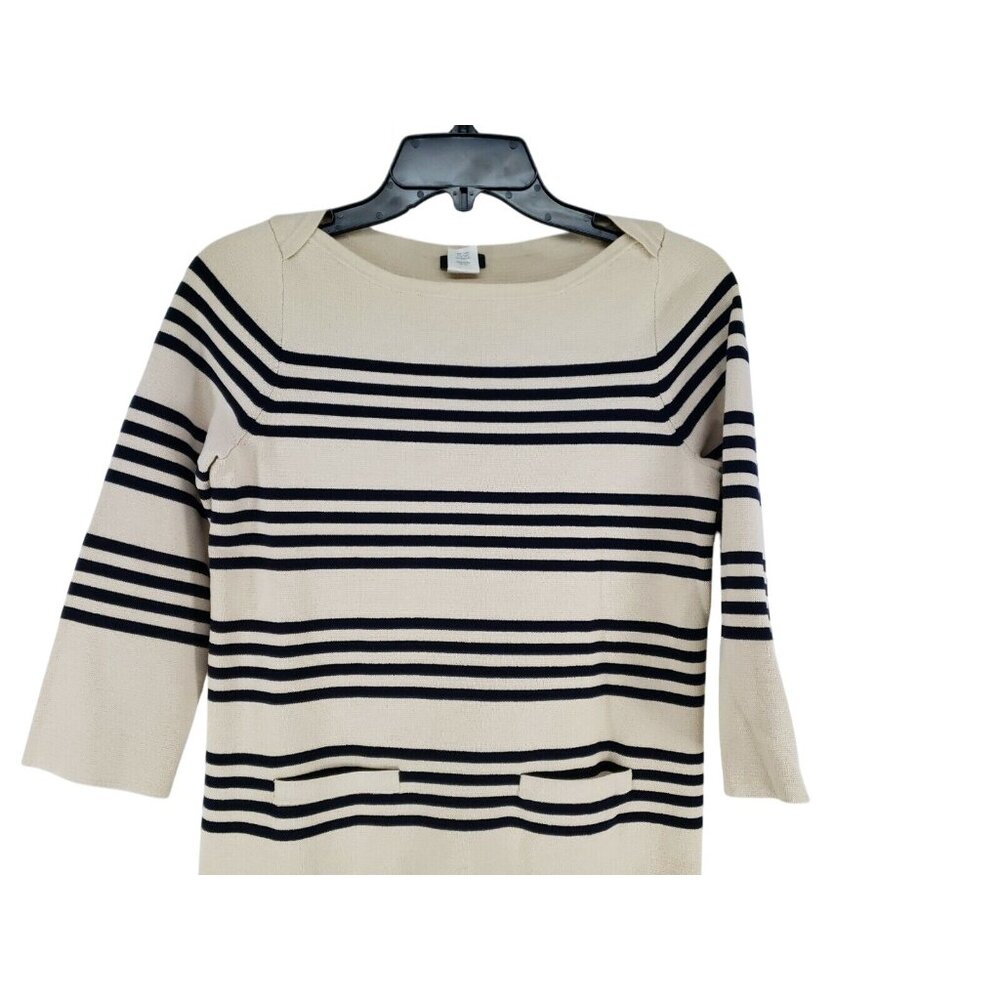 J Crew Fashion Sweater Women's Size XS Beige Blue Stretch 3/4 Sleeve Boat Neck - Picture 2 of 7